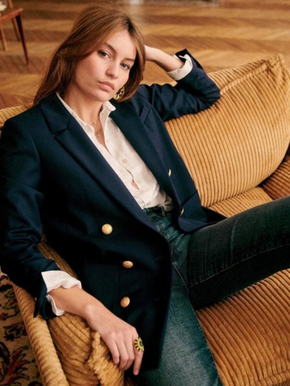 Vintage Gold Button Blazer Jacket  sz L-XL- Navy